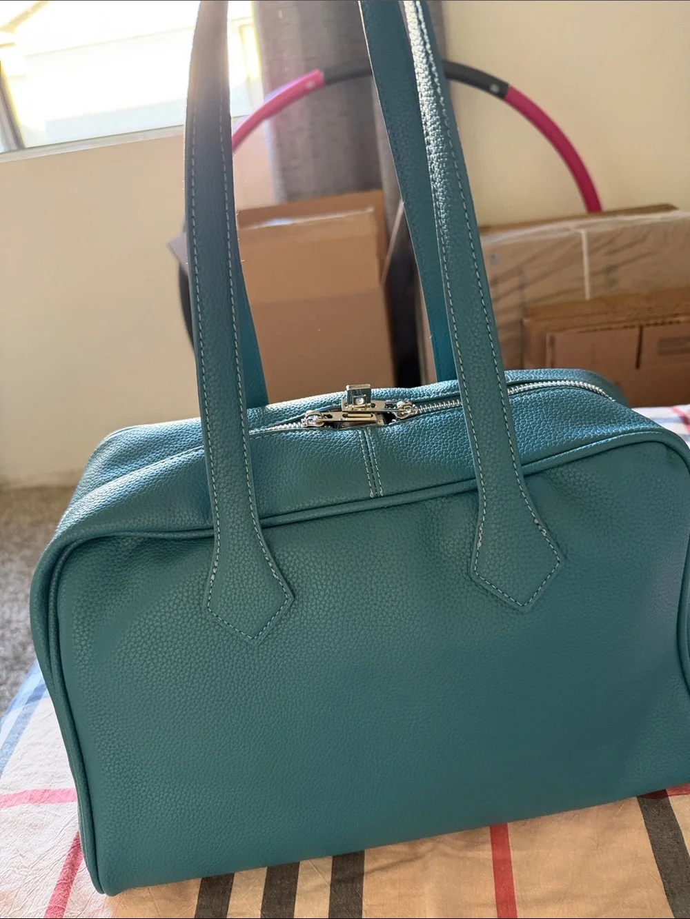Teal Leather Tote Shoulder Bag - Stylish Everyday Carry